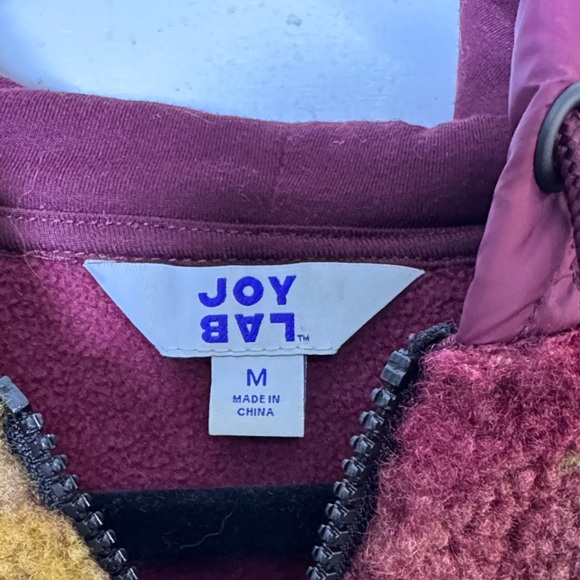 JoyLab Fleece Jacket Hooded Sherpa Zip Up Burgundy Camo Medium - Picture 2 of 11